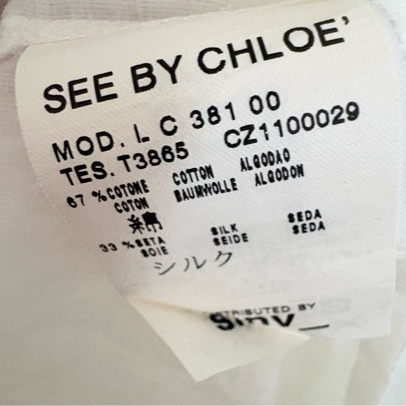 See by Chloé Ivory Ruffled Bib Blouse Cotton Silk Romantic Top Size 38 (US 2) - Picture 9 of 11